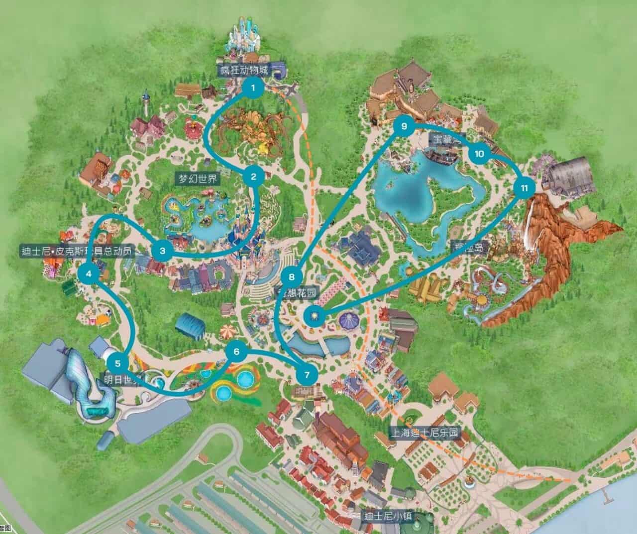 Shanghai Disneyland Map With Route Zh